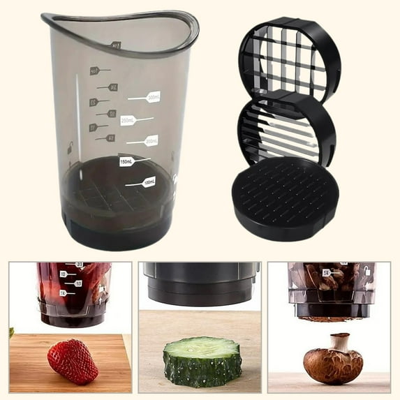 Cup Slicer 2025 Upgraded Fruit Slicing Cup with Removable & Push Plate Egg Grape Strawberry Cutter Kitchen Gadget Vegetable Cutter Grey 11.6X8.8