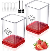 Cup Slicer, Dingrich Fruit and Vegetable Speed Slicer with Push Plate, 2 Pcs Fruit Slicer Egg Slicer with Brush and Fork, Stainless Steel Banana Strawberry Cutter for Kitchen Gadget Slicing Tool