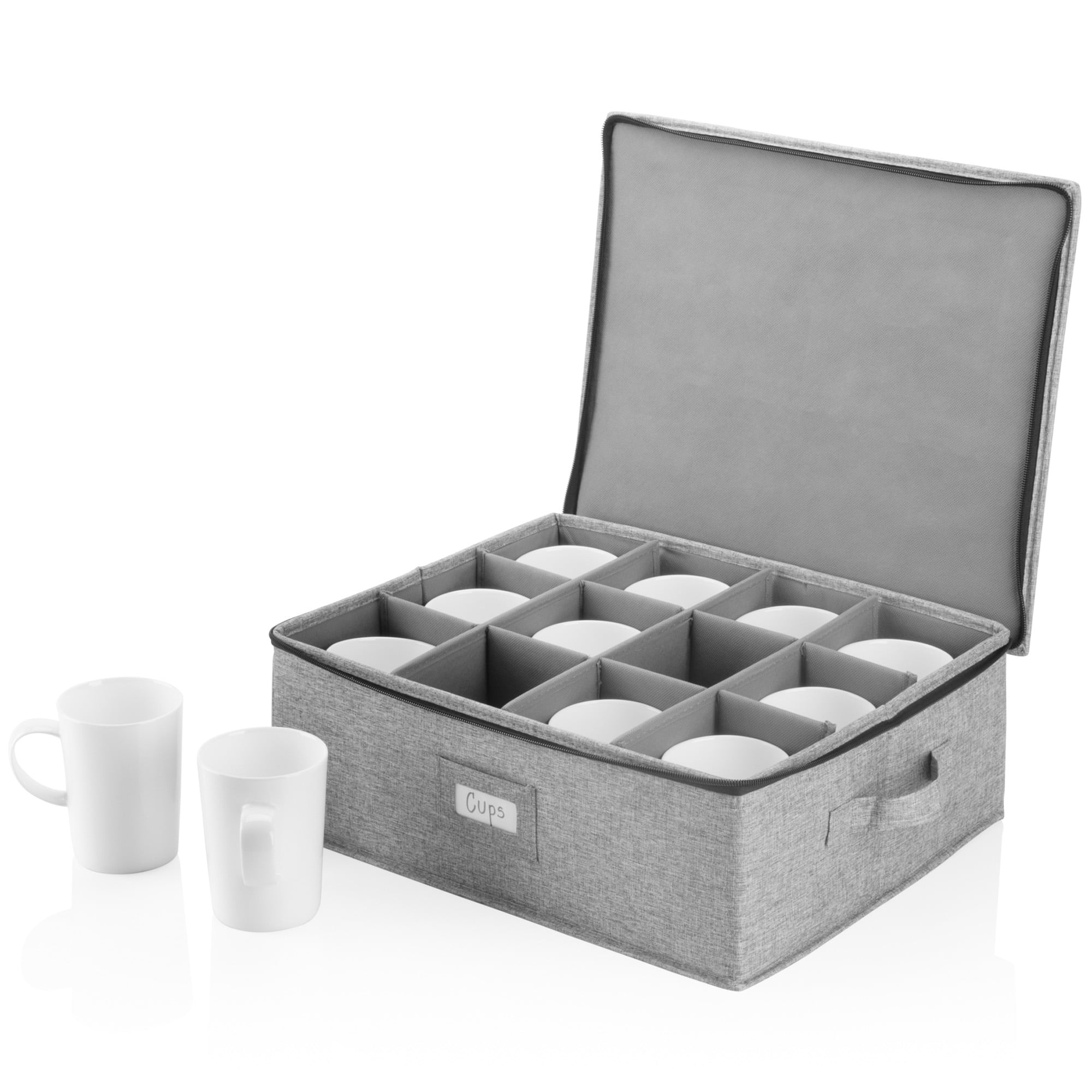 Gray Fabric Cup Storage Container with Removable Dividers