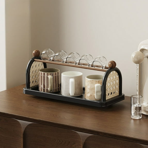 Cup Storage Rack, Multi-functional Tea Mug Holder with Wooden Knobs, for Kitchen Counter & Desktop Organization