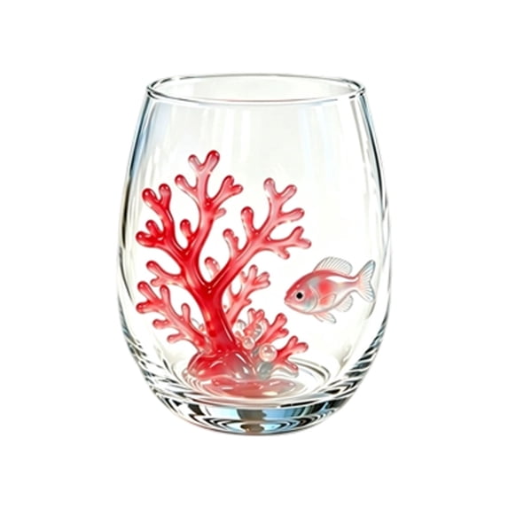 Cup Style Coral Artisanal Glassware Stemless Glasses Marine Animal Bar Glass Coastal Home Lovers 2D