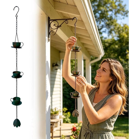 Cup Style Weather Resistant Iron Rain Chain,Gutter Downspout Alternative Decorative Chain,Efficient Rainwater Diversion Ornament for Patio Backyard Balcony Outdoor Landscaping(k)