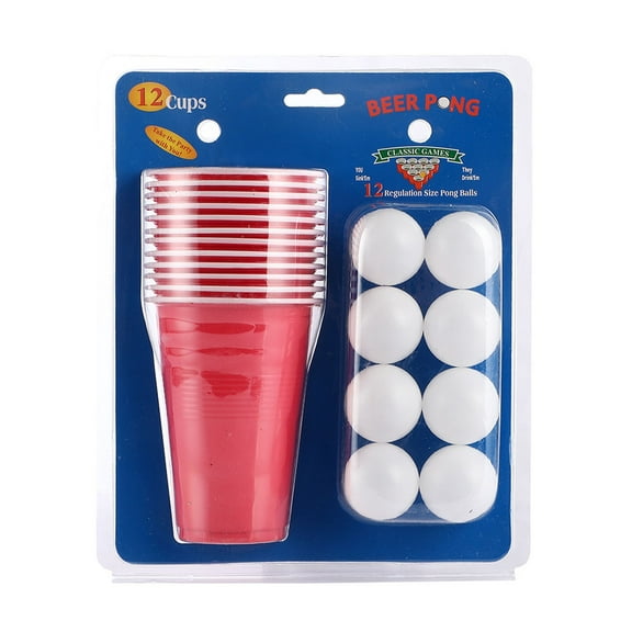 Cup Toss Game Set with 12 Balls and 12 Plastic Cups - 16oz Red Blue Party Tossing Game for Indoor Outdoor Activities, Family for 5-8 Years