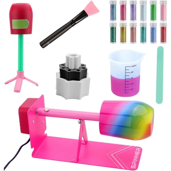 Cup Turner for Crafts Tumbler Cup Spinner Machine Kit,Wood Cuptisserie Turner DIY Glitter Epoxy Tumblers with Silent UL Motor Safety Switch 2 Foams Accessories (2-Cup Blue)