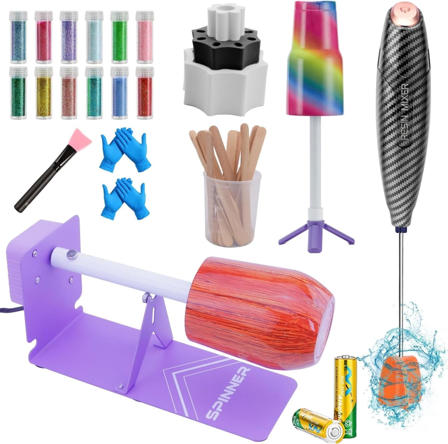 Cup Turner for Crafts Tumbler,Tumbler Cup Spinner,Glitter Powder,Epoxy Resin kit for Tumblers for Beginners with Foam