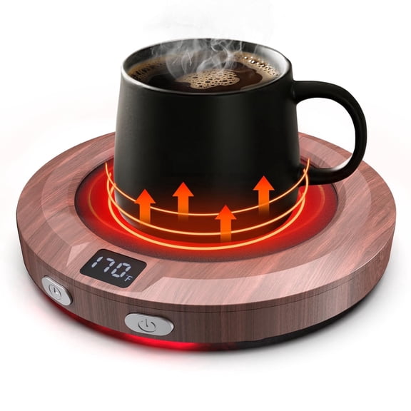Coffee Mug Warmer for Desk -Auto Shut Off, 3 Heat Settings, Keep Your Coffee Warm for Office Hours, Perfect Coffee Lovers Gift Idea with 12-Hour-Timer, LED Light and Temperature Control (Wood)