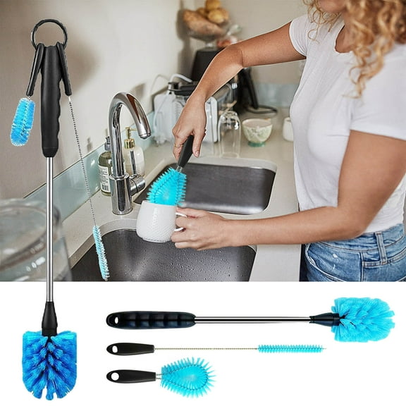 Cup and Bottle Cleaning Brush Set 3 Pack, Ergonomic Handle for Mugs Tumblers and Containers, Durable Bristles for Thorough Cleaning, Easy to Store