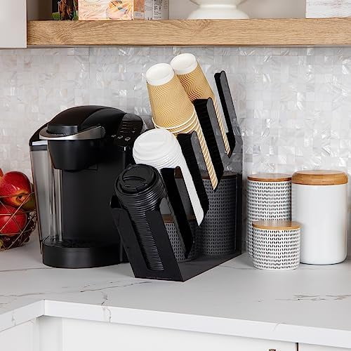 Cup and Lid Dispenser, Countertop Org, Coffee Bar, Beverage Cup, Kitchen, Breakroom, 4"L x 18"W x 16"H, Black