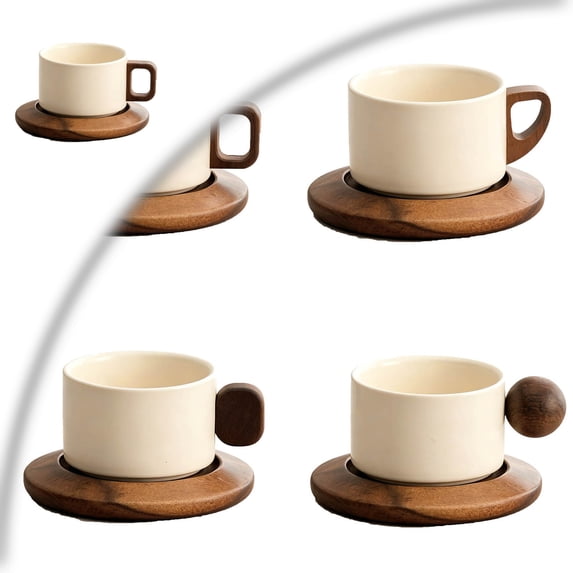 Cup and Saucer Set, Vintage-style Aesthetic Coffee Cup, Coffee Mug with Saucer, Tea Cup and Saucer Set, Ceramic Mug