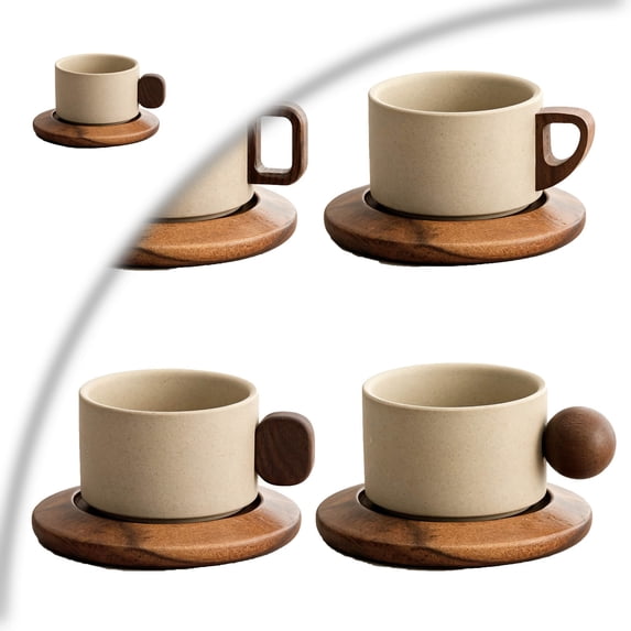 Cup and Saucer Set, Vintage-style Aesthetic Coffee Cup, Coffee Mug with Saucer, Tea Cup and Saucer Set, Ceramic Mug