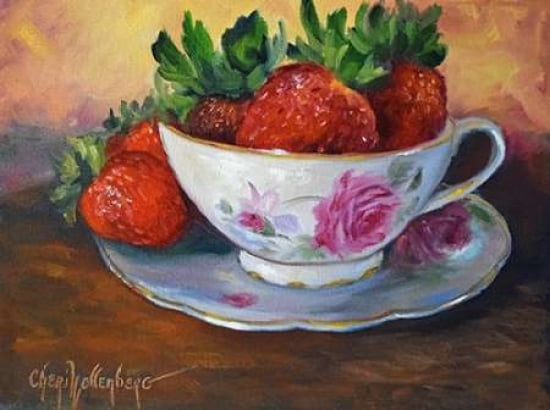 Cup and Saucer with Strawberries Canvas Art - Cheri Wollenberg (18 x 24)