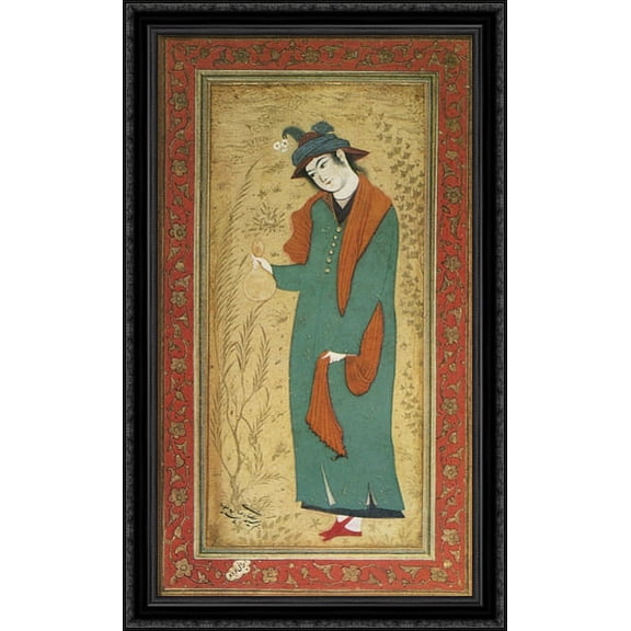 Cup-bearer 24x40 Large Black Ornate Wood Framed Canvas Art by Reza Abbasi
