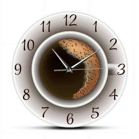 Cup of Coffee with Foam Decorative Silent Wall Clock Kitchen Decor Shop Sign Timepiece Cafe Style Watch