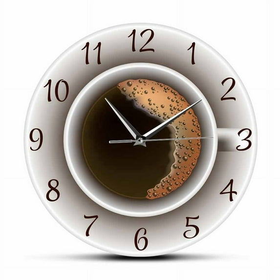 Cup of Coffee with Foam Decorative Silent Wall Clock Kitchen Decor Shop Sign Timepiece Cafe Style Watch