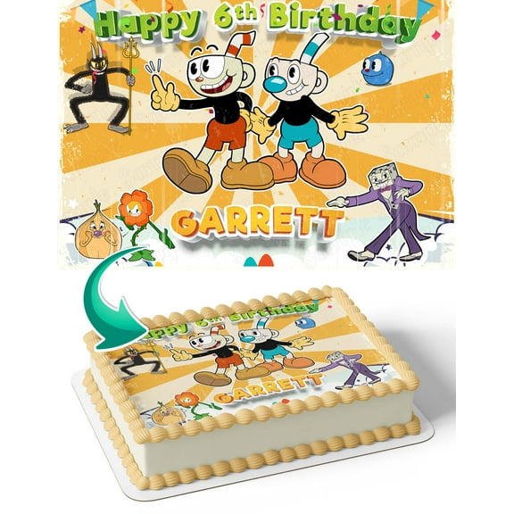 CupHead Series TV Edible Image Cake Topper Personalized Birthday Sheet Decal Banner 1/4 Sheet