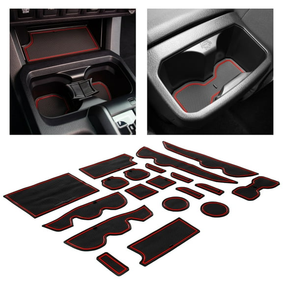 CupHolderHero for Toyota Tacoma Accessories 2016-2021 Custom Liner Accessories – Premium Cup Holder, Console, and Door Pocket Inserts - (Double Cab) (Red Trim)