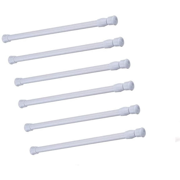 Cupboard Bars Tension Rods, 6 Pack Spring Tensions Rods 9.8 to 15.7 Inches Steel Adjustable Tension Curtain Rod Shower Rod Closet Rod Window Rods (White)