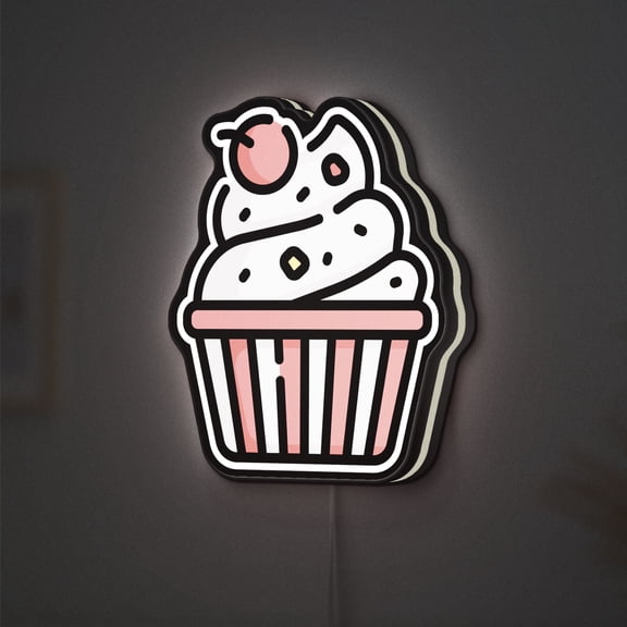Cupcake 3D Novelty Light Box, Cherry Cream Dessert Decor, Light Sign, Ideal for Baking Enthusiasts (Width 12 inch, 30cm)
