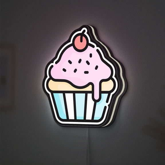 Cupcake 3D Novelty Light Box, Sweet Bakery Decor Light Sign, Cute Room Decor For Food Lovers (Width 8 inch, 20cm)