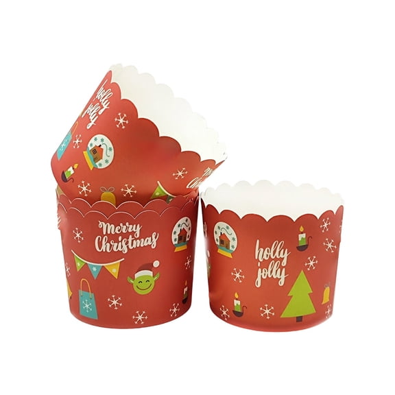 Cupcake Baking Cups, Paper Liners, 50 Pack, Oven Safe and Greaseproof Disposable Cups for Cupcakes, Muffins, Mini Cheesecakes, Home Baking and Party Desserts, Christmas Treats