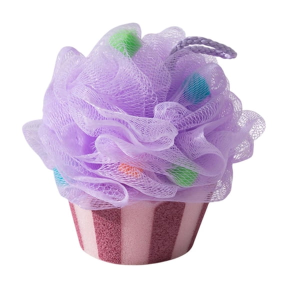 Cupcake Bath Loofah Sponge, Summer Cartoon Body Scrubber Loofah Soft Mesh Exfoliating Shower Ball for Bathroom, Beach, Swimming Pool Purple