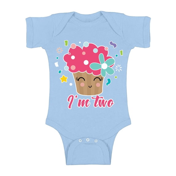 Cupcake Birthday Baby Bodysuit Short Sleeve Cute Cupcake I'm Two Gifts for 2 Years Old Second Birthday Shirt 2nd Years Old Shirt My 2nd Birthday Gifts for Birthday Boy Girl Birthday Gifts
