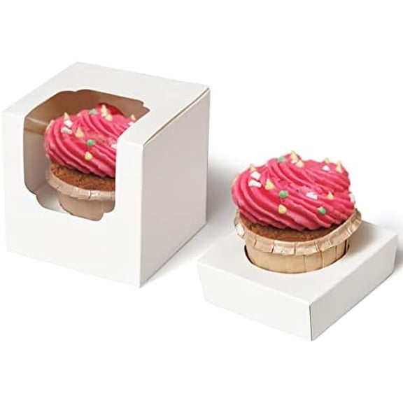 Cupcake Boxes 200 Pcs Bulk white Individual Cupcake Box, Single Cupcake Containers Paper Holders with Inserts and Window for Muffins Cocoa Bombs Packaging Togo Boxes