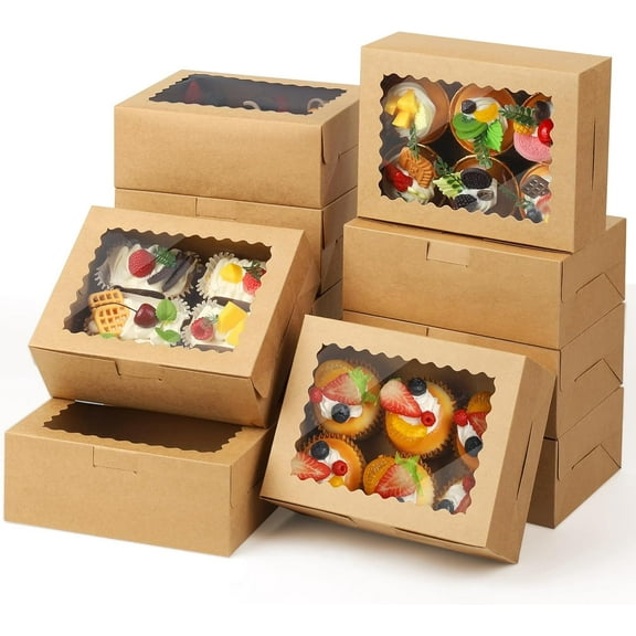 Cupcake Boxes,8X6X3 Inch 24Pack Cookie Boxes with Window,Bakery Box,Kraft Paper Brown Gift Box for Pastries,Cookies,Cake,Donuts,Macaroon Box,candy special food box,