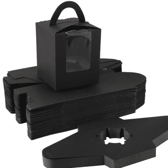 Cupcake Boxes Individual Black 50pcs 3.6"x 3.6"x 4.3" Cupcake Carrier with Insert and Display Holders, Party Favor Bakery To Go Wrapping Packing Cupcake Muffin Carry Boxes Container