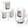 thumbnail image 1 of Cupcake Boxes, Individual Cupcake Containers Brown with Window Insert and Handle, Pastry Box Single Muffins Holder Disposable for Bakery Wrapping Party Favor Packaging, 1 of 1