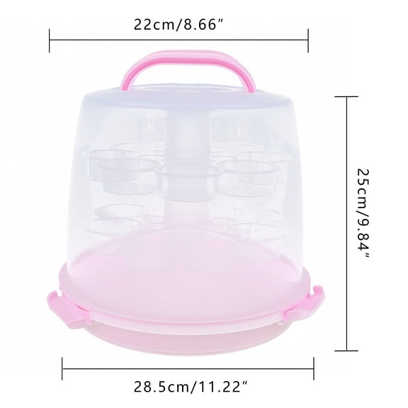 Cupcake Carrier 24 Capacity 3 Tier Portable Cake Holder Container with Locking Lid & Handle, Clear Pink Dome Box for Muffins Cookies Pies, Stackable Dessert Transporter for Party