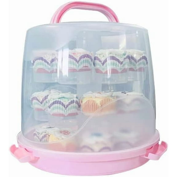 Cupcake Carrier Box Holder - 24 Count Portable Individual Multi-Layer Dome Cake Cookies Pie Muffin Keeper Container with Locking Lid and Handle