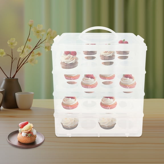 4-Tier Cupcake Carrier for 48 Cupcakes, Transparent Portable Dessert Container with Handle