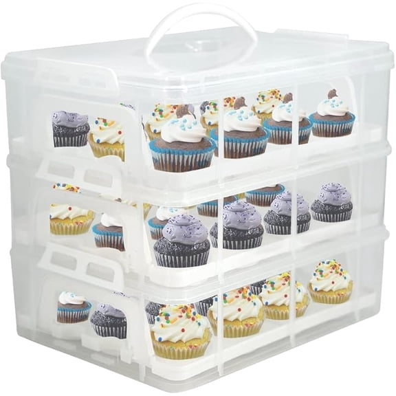 Cupcake Carrier, Cupcake Holder | Premium Upgraded Model Holds Cupcakes Steadier | Store up to 36 Cupcakes or Muffins | Stacking Cupcake Storage Container | Use 1,2, or 3 Tiers (White)