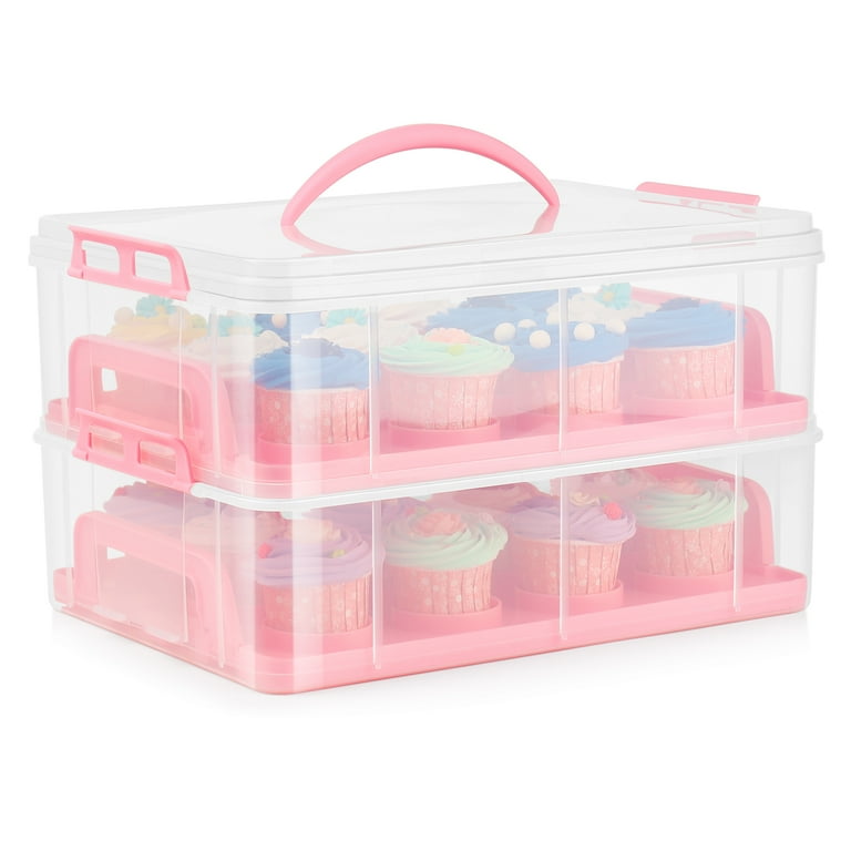  Flexzion Cupcake Carrier, Cupcake Holder for 24 Cupcakes,  Portable and Reusable Rectangular Cake Carrier with Lid and Handle, 2 Tier  Stackable Layer Insert (Purple) : Home & Kitchen