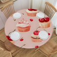 thumbnail image 1 of Cupcake Cherry Elastic Round Tablecloth - Waterproof & Oil-Resistant Polyester Fabric, Elastic Hem Fits 40-44 Inch Round Tables, Wrinkle-Free for Indoor/Outdoor Use, 1 of 6