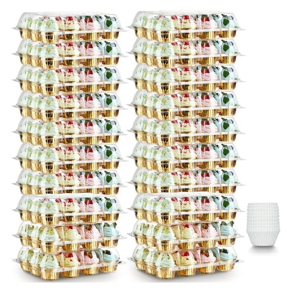 Cupcake Containers 12 Count with Liners - 20 Pack Clear Plastic Cupcake Boxes with Dome Lids - Stackable Cupcake Holders for Bakery, Parties