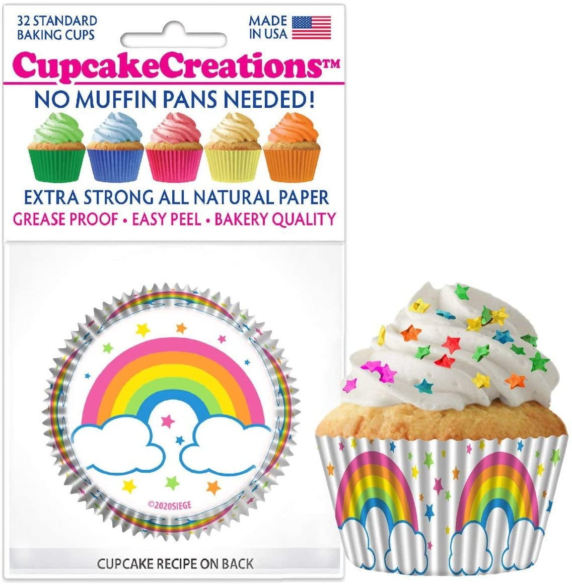 Cupcake Creations 32 Count Cupcake Baking Papers, Rainbows