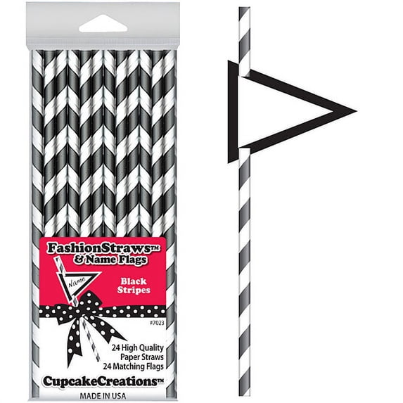 Cupcake Creations Black Stripes Paper Straws - 24 Count