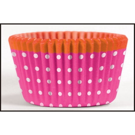 Cupcake Creations, No Muffin Pan Required Baking Cups, Pink Dots w/Orange, 8969