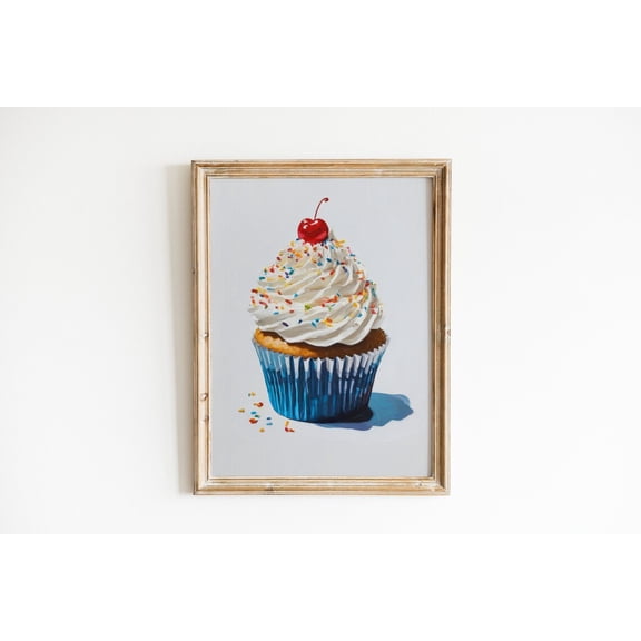 Cupcake Cute Apartment Food Artwork Retro Kitchen Wall Decor, Unframed Canvas 8x10in