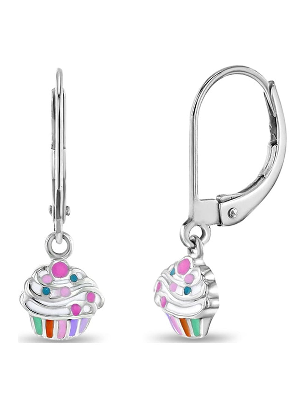 Cupcake Dangle Kids / Girls Earrings Lever Back - Sterling Silver