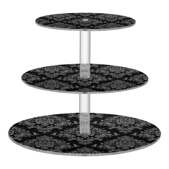 Cupcake Dessert Display Holder Tower Decorations For Party Wedding Birthday Anniversary Black Silver Damask Pattern