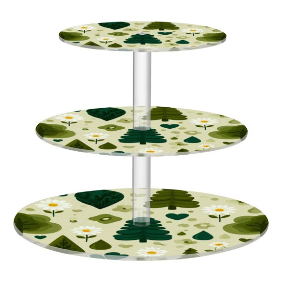 Cupcake Dessert Display Holder Tower Decorations For Party Wedding Birthday Anniversary Green Flat Set with Earth Flowers