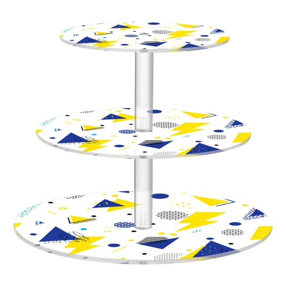 Cupcake Dessert Display Holder Tower Decorations For Party Wedding Birthday Anniversary Yellow and Blue Triangles Dots