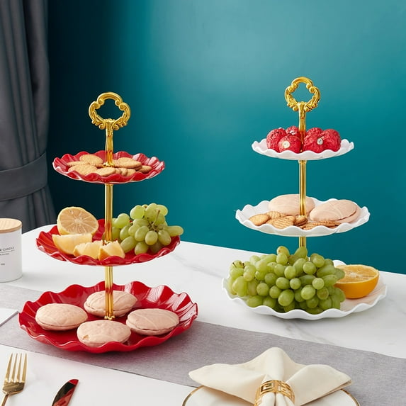 Cupcake Dessert Stand,3 Tier Fruit Plate,Plastic Tiered Cake Stand Display Tower,Pastry Serving Tray Platter Rack Holder for Buffet,Cookie,Party,Wedding,Home Decor
