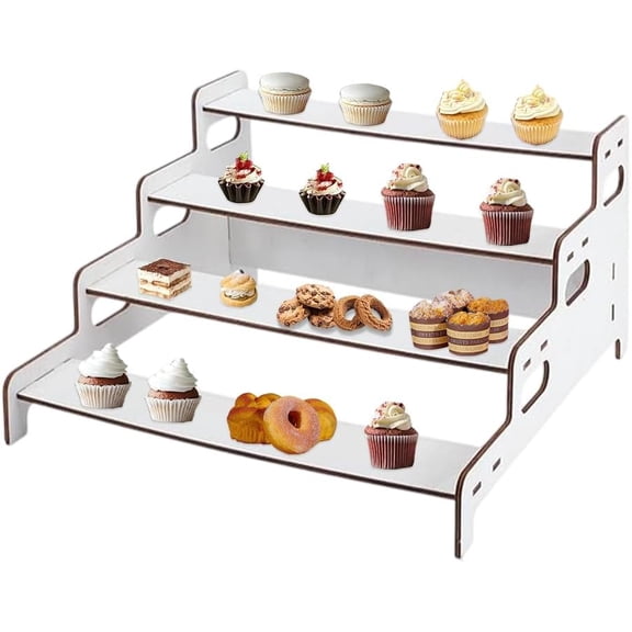 Cupcake Display Stand 4 Tier Stepped Wood Display Stand White Rustic Cupcake Stands Tabletop Cupcakes Display