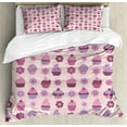 thumbnail image 1 of Cupcake Duvet Cover Sets, Tasty Bakery Food and Flowers Muffins Cherry on Top Illustration Print, Bedding Set 2 Duvet Covers & 4 Pillowcases, 2 Pack Cal King Size, Pearl Pale Fuchsia, by Ambesonne, 1 of 3