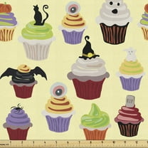 Ambesonne Cupcake Fabric by the Yard Upholstery, Halloween Themed Forsting, 1 Yard, Multicolor