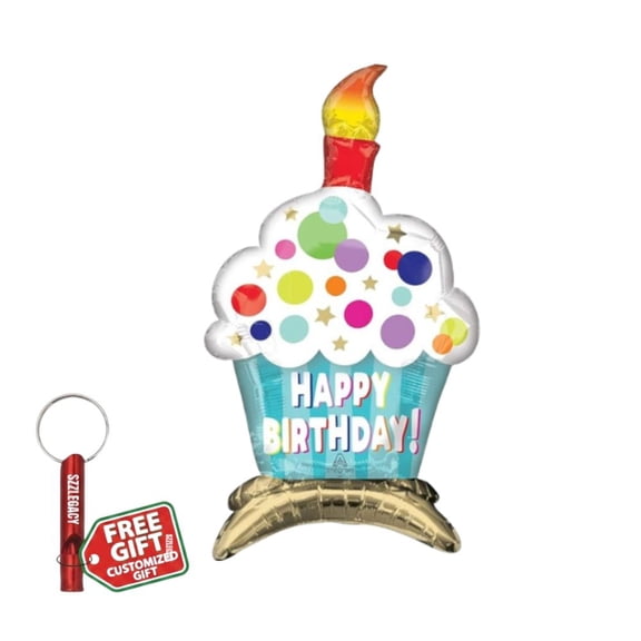 Cupcake Foil Mylar Party Balloon, 24 Inch Multicolor Centerpiece, Air-Fill Only + Bonus Customized Emergency Whistle